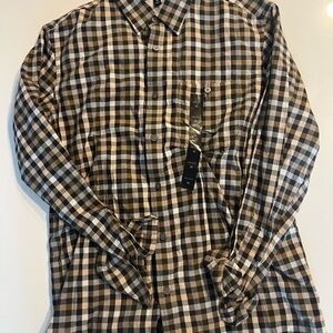 Banana Republic Men's Plaid Shirt - Black and Tan
